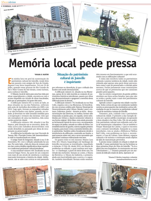 memoria local pede pressa
